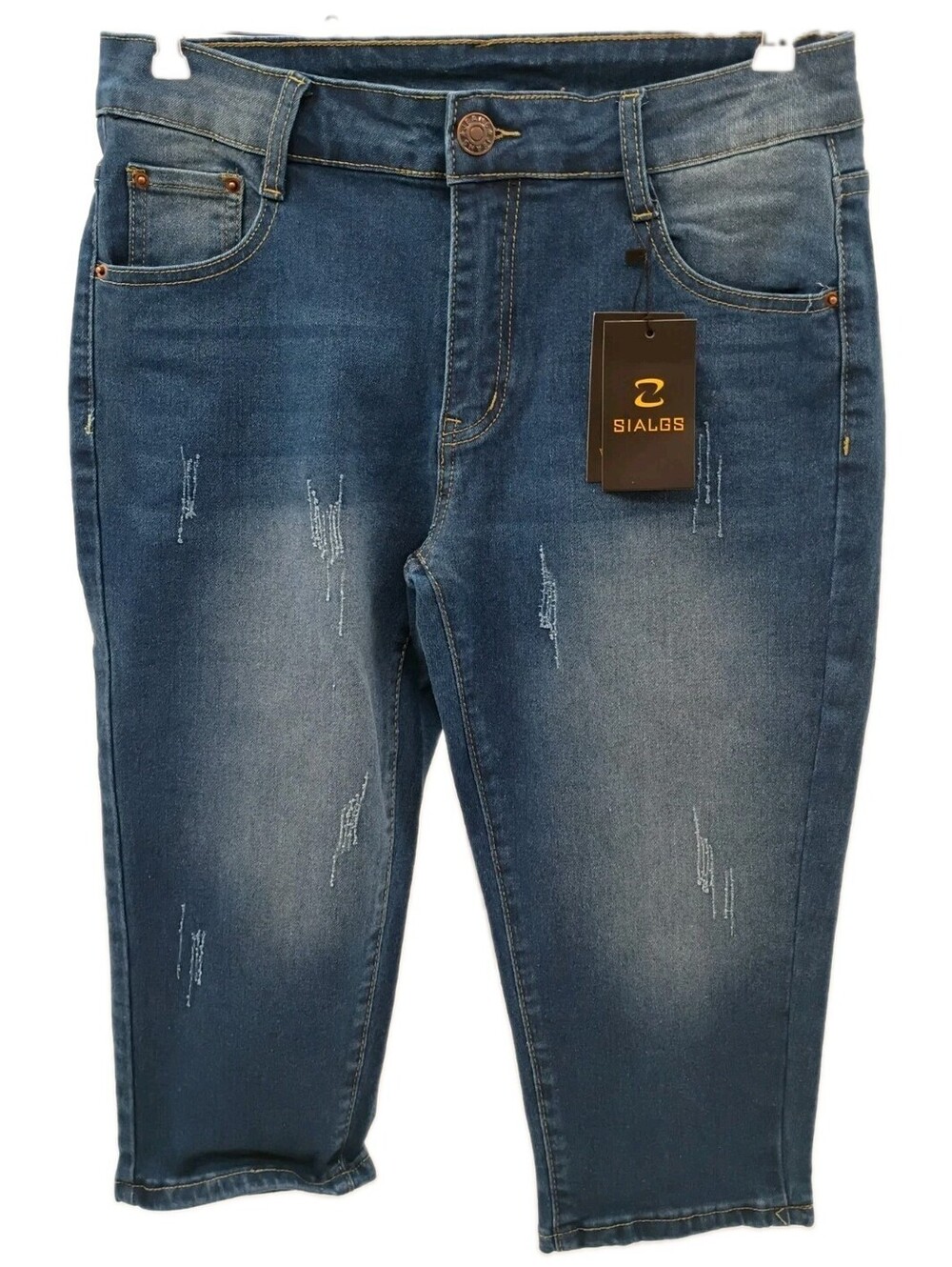 Sialgs Capri Jeans Women's Medium 31x20 Blue Denim Stretch Distressed Casual